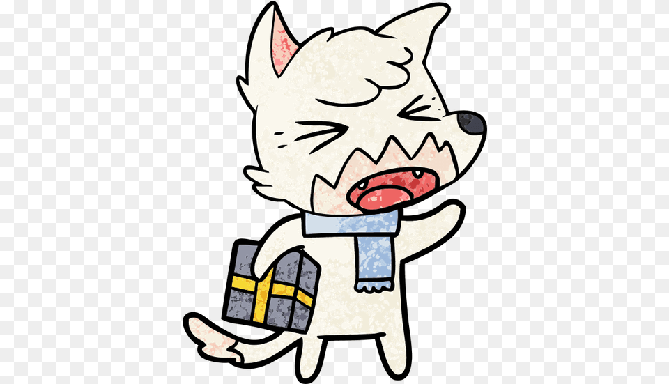 Angry Cartoon Fox With Gift Christmas Wolf, Baby, Person, Face, Head Free Transparent Png