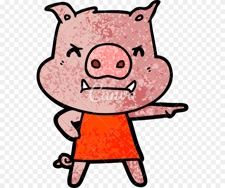 Angry Cartoon Pig In Dress Pointing, Bow, Weapon Png Image