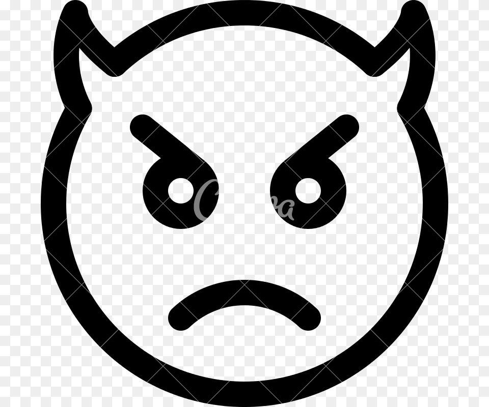 Angry Devil Emoji Outline, Text Png