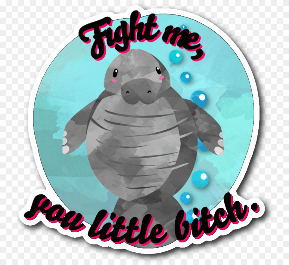 Angry Manatee Says Fight Me You Little Btch Sticker 3x3 Fight Me You Little Bitch Manatee, Animal, Mammal Free Transparent Png