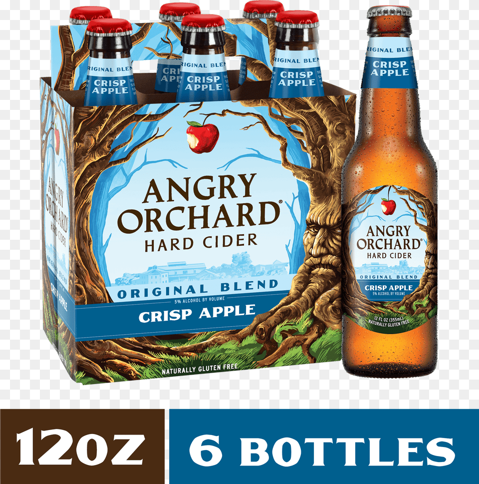 Angry Orchard Crisp Apple Hard Cider 6 Angry Orchard Green Apple, Alcohol, Beer, Beverage, Bottle Free Png