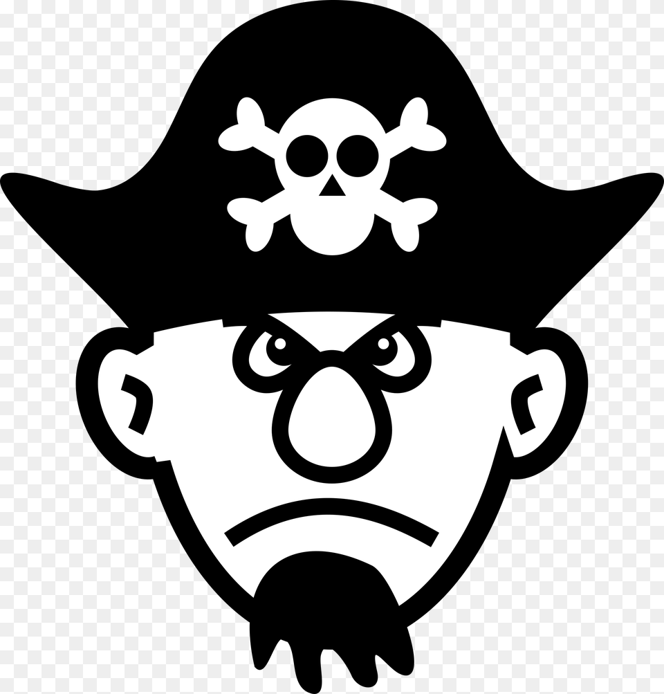 Angry Young Pirate Clip Arts Pirate Face Clipart Black And White, Stencil, Animal, Bear, Mammal Png Image
