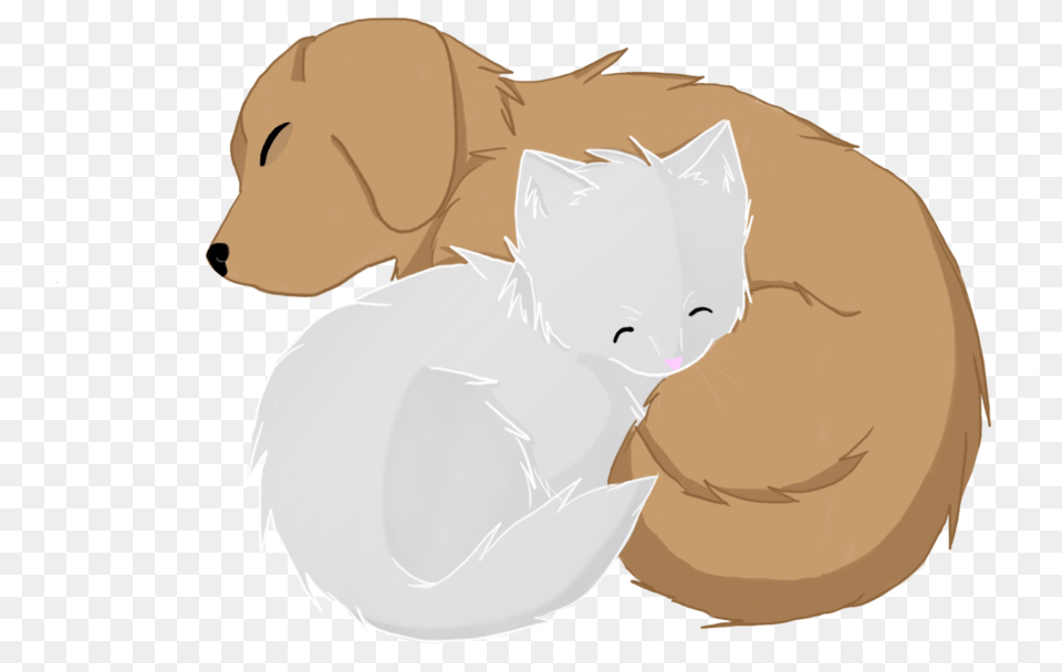 Anima Drawing Sleeping Cat And A Dog Sleeping Together Drawing, Baby, Person, Animal, Pet Free Png