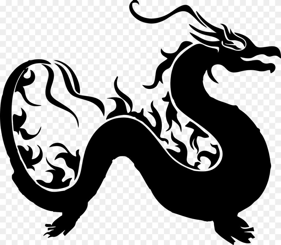 Animal Asian Dragon Silhouette, Gray Free Png Download