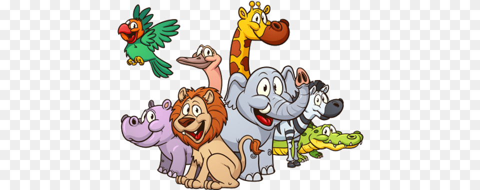 Animal Group Cartoon Group Of Animals Cartoon, Lion, Mammal, Wildlife Png Image