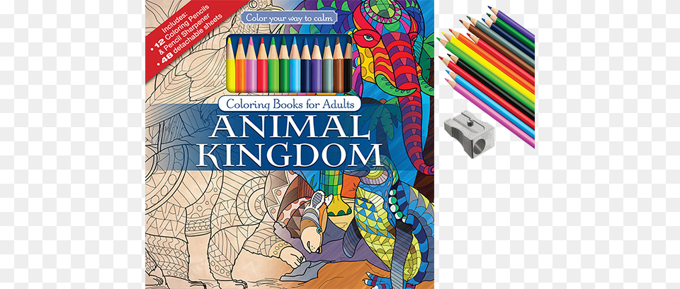 Animal Kingdom Adult Coloring Book With Colored Pencils Color Your Way To Calm Beautiful Places, Publication, Pencil Free Png Download