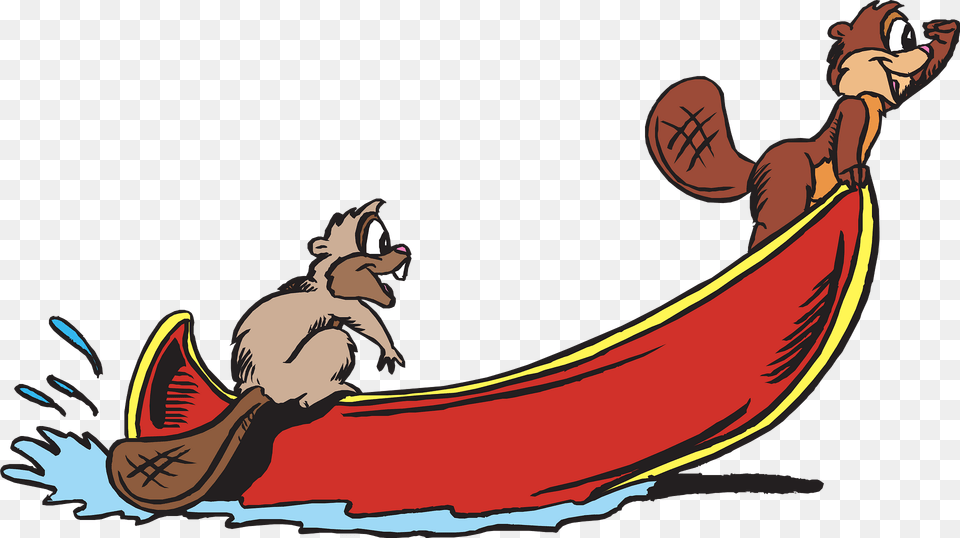Animals In A Tipping Canoe Clipart, Boat, Transportation, Vehicle, Cartoon Png Image