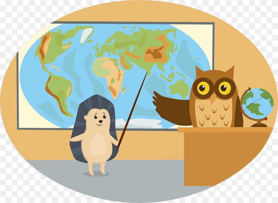 Animals In School Hedgehog And Owl Clipart, Animal, Art, Bird, Painting Free Transparent Png