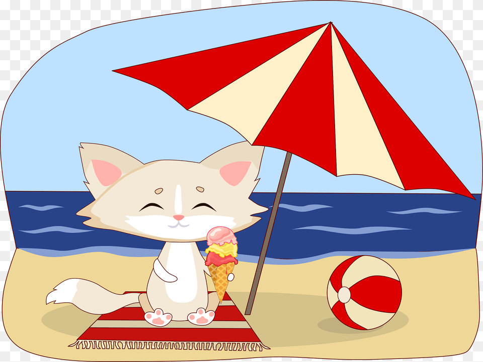 Animals On The Beach Kitty Clipart, Cream, Dessert, Food, Ice Cream Png Image