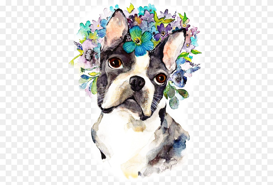 Animals With Flower Crowns Art, Animal, Bulldog, Canine, Dog Free Transparent Png