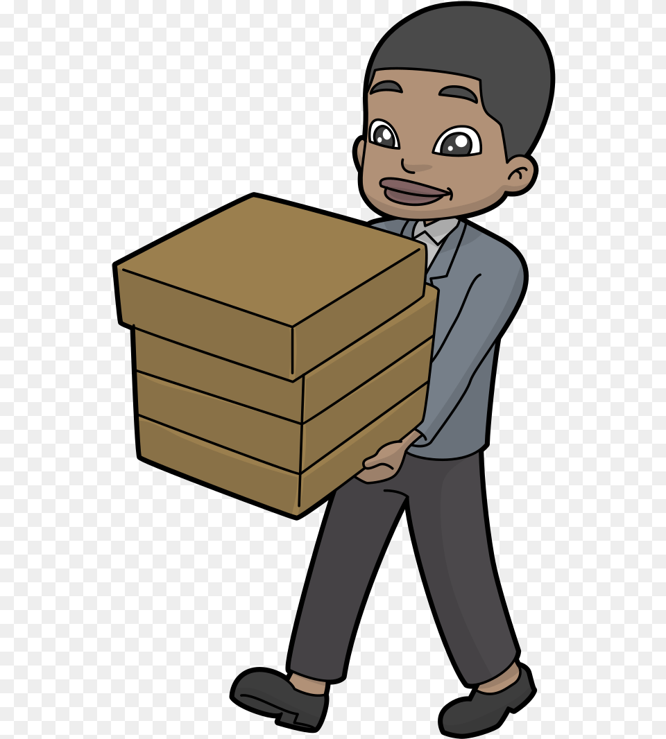 Animated Guy Carrying Box, Person, Cardboard, Carton, Package Png Image