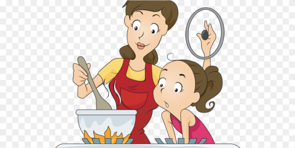 Animated On Dumielauxepices Net Covered Food Cartoon Mom And Girl, Cutlery, Baby, Person, Washing Png