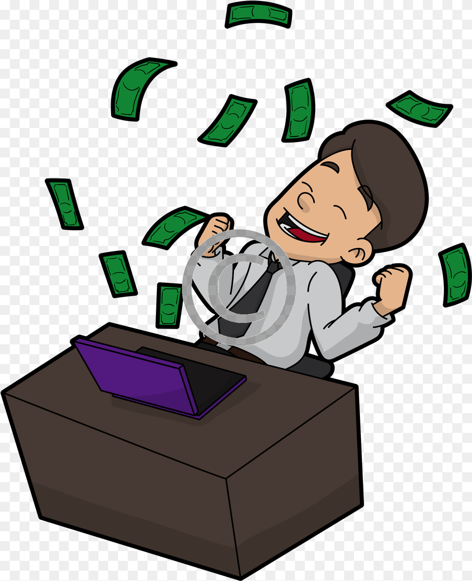 Animation Man Behind Desk Making Money, Face, Head, Person, Box Free Png