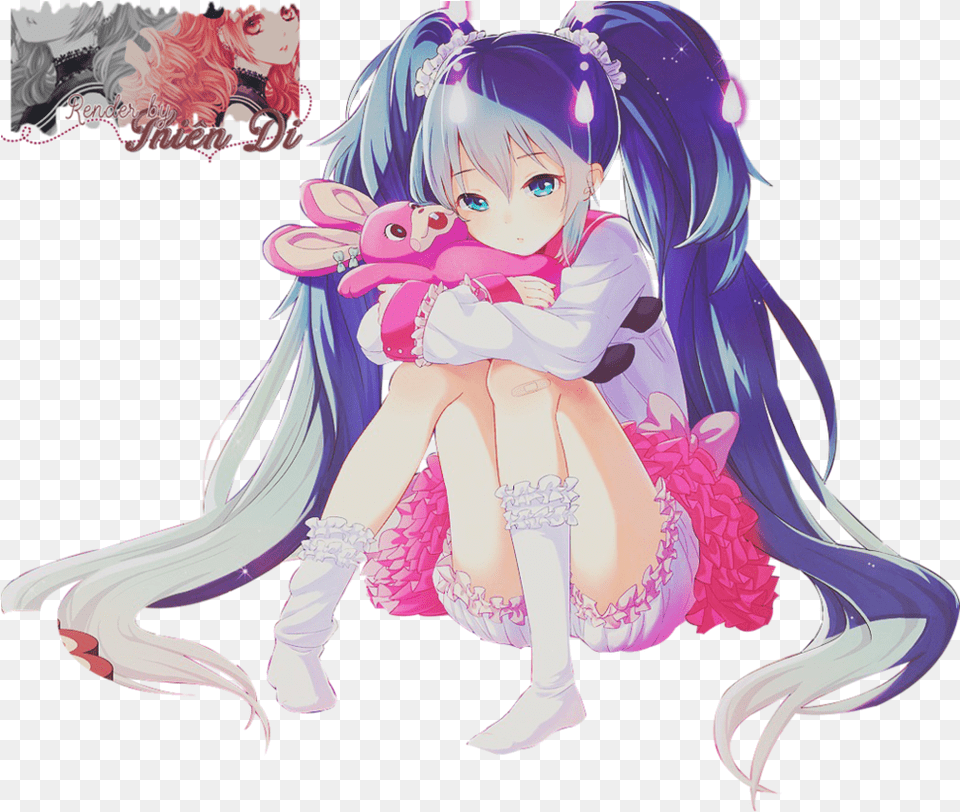 Anime Pink Blue Hair And Render Fictional Character, Book, Comics, Publication, Baby Free Png