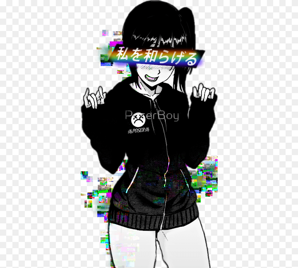 Anime Aesthetic Pastel Grunge Grungeaesthetic Black And White Vaporwave Anime Girl, Person, Book, Clothing, Sweater Free Transparent Png