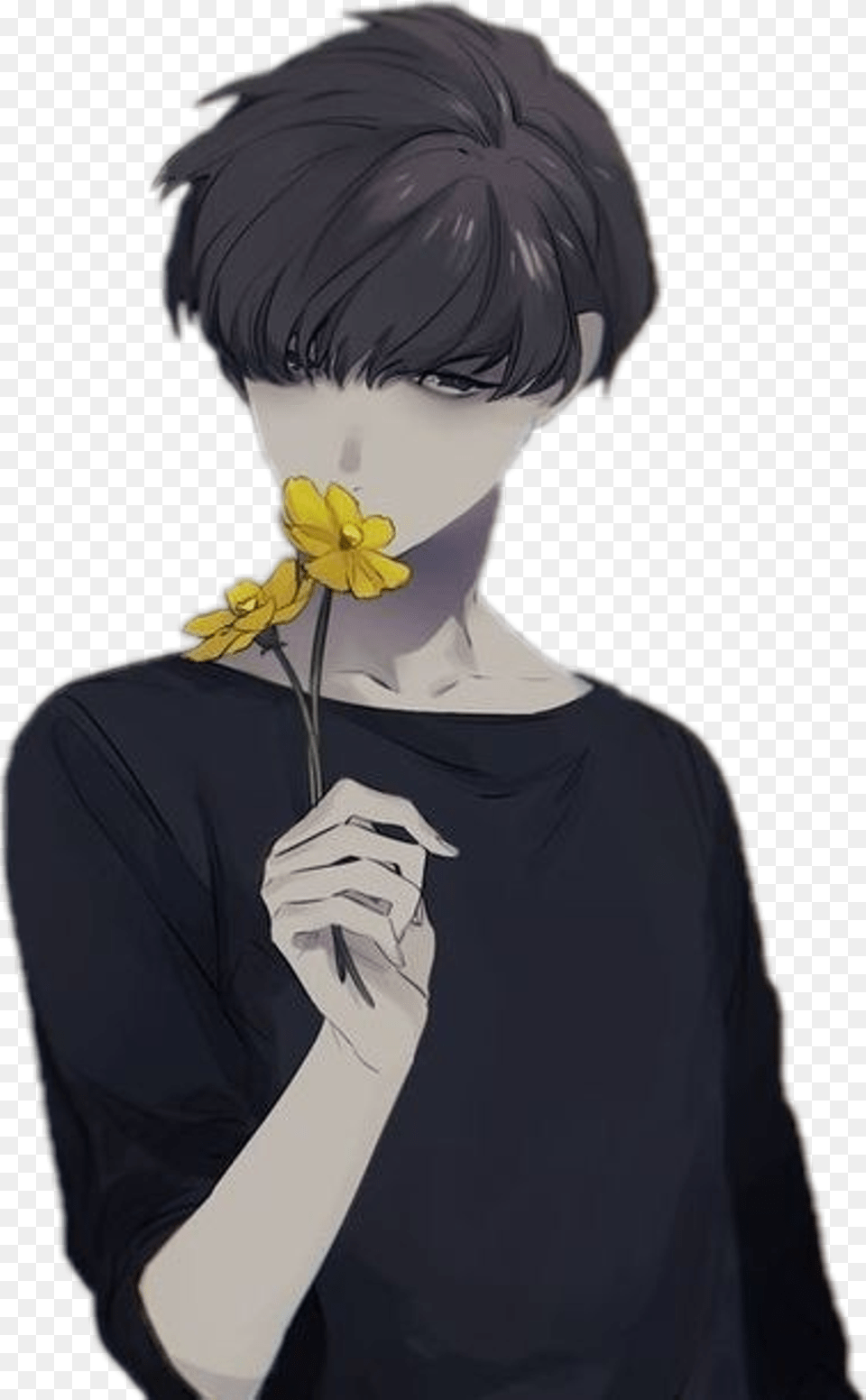 Anime Animeboy Animeboy Flower Yellow Sad Boy Cute Psycho Boy Anime, Adult, Person, Man, Male Free Transparent Png