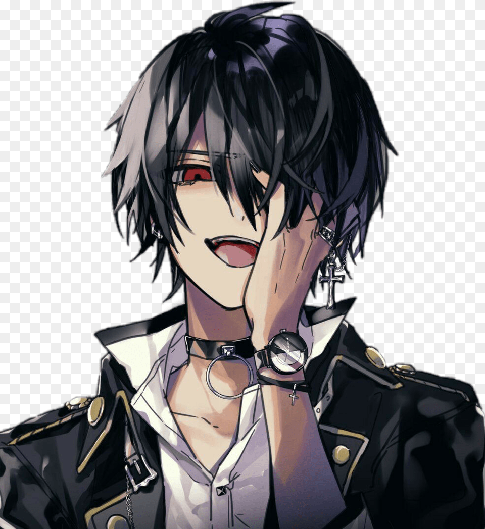 Anime Animeboy Goth Gothicstyle Redeyes Laughing Dark Aesthetic Anime Boy, Adult, Publication, Person, Female Free Transparent Png