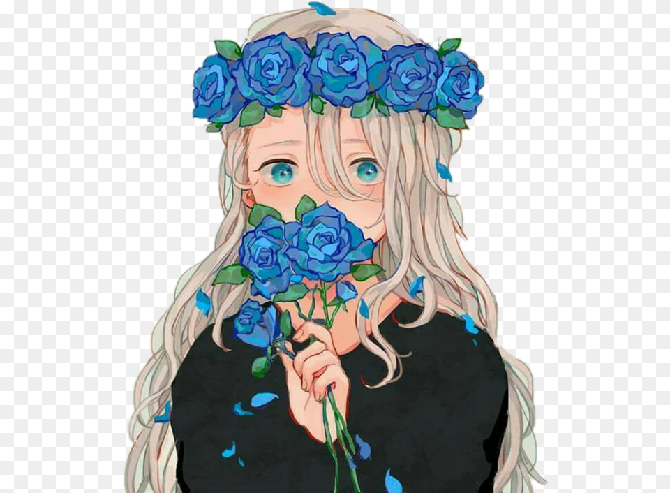 Anime Animegirl Blue Flowers Blueflowers Crownflower, Baby, Book, Comics, Publication Png Image