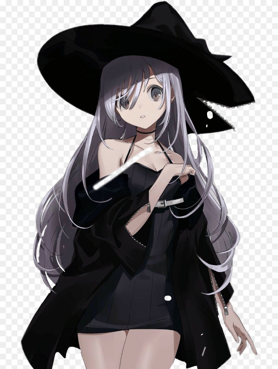 Anime Animegirl Girl Witch Aesthetic Cute Black Hair Anime Witch, Adult, Publication, Person, Female Free Png