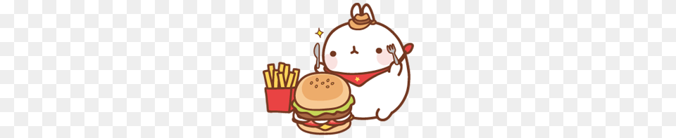 Anime Art Molang Eating Burger And Fries San X, Food, Lunch, Meal, Nature Png Image