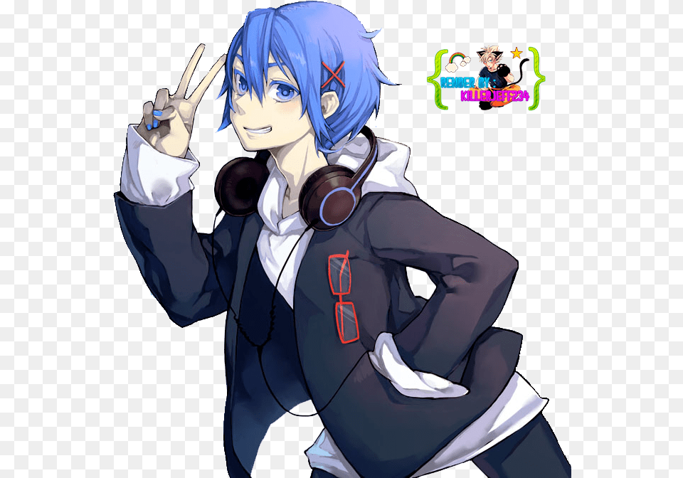 Anime Boy Blue Hair Boy Music Anime, Book, Comics, Publication, Adult Free Png Download