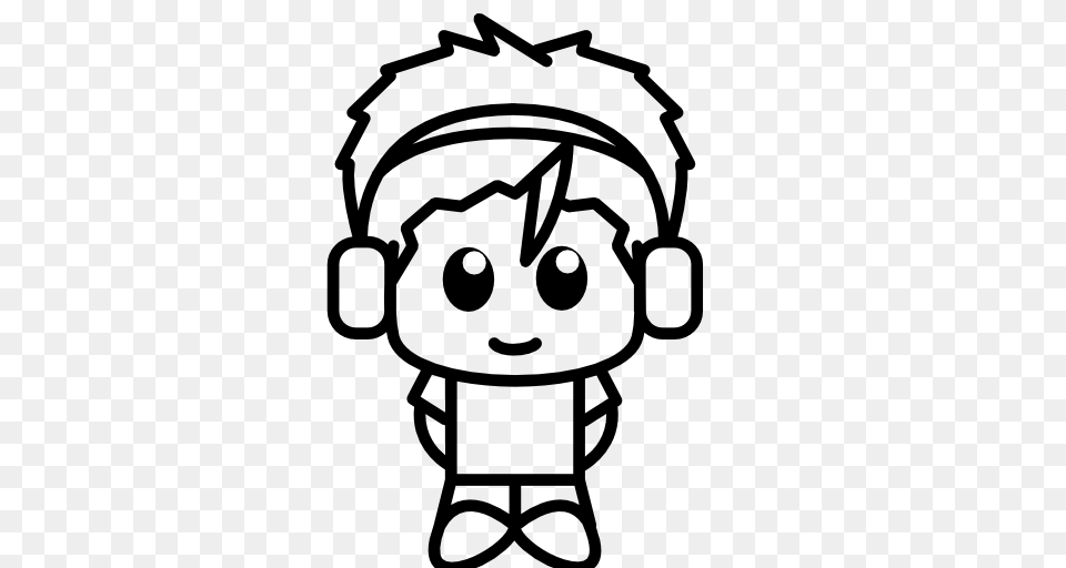 Anime Boy With Headphones Icon Free Of Anime Characters Icons, Gray Png Image