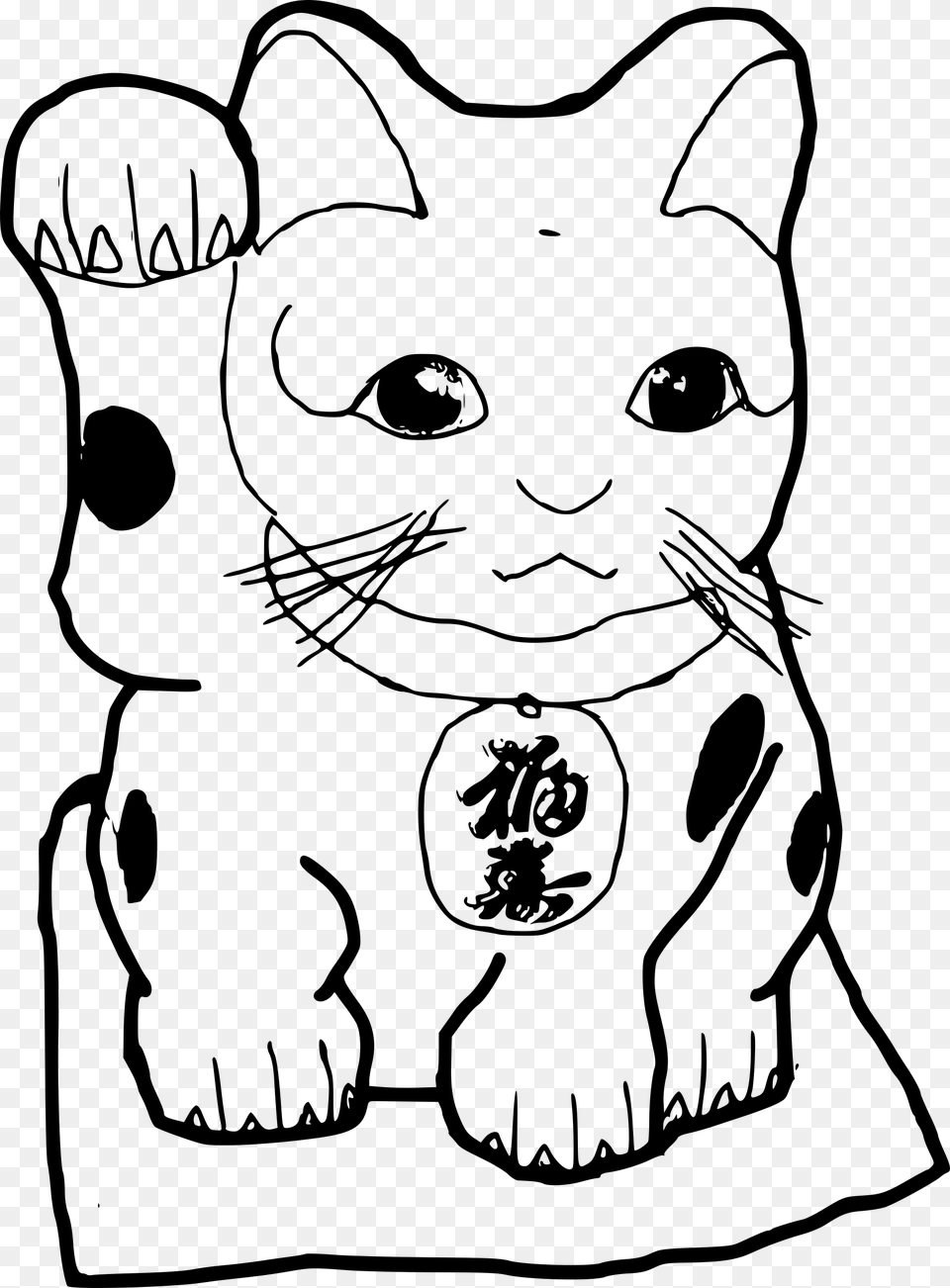 Anime Cat Clipart Lucky Cat Colouring Page, Gray Free Png