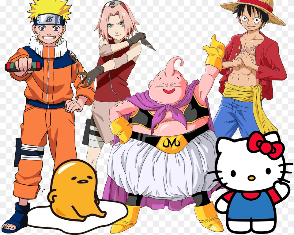 Anime Characters Luffy Sakura Naruto Hello Kitty Majin Buu, Adult, Publication, Person, Female Png