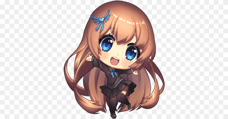 Anime Chibi Girl With Brown Hair And Blue Eyes Chibi Anime Girl Brown Hair Blue Eyes, Book, Comics, Publication, Adult Free Png Download