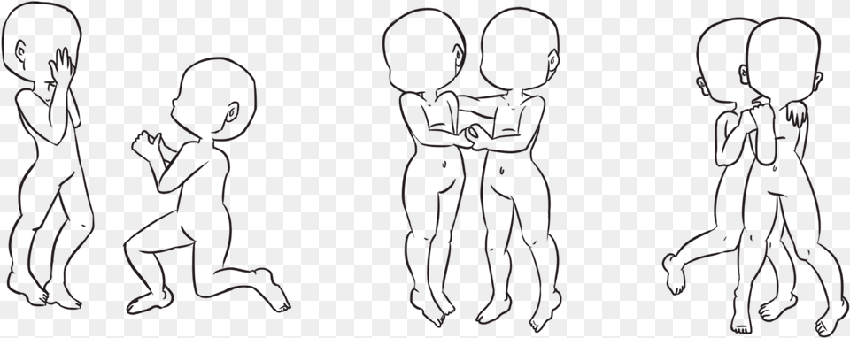 Anime Couple Valentines Day Lineart Chibi Body Couple Base, Silhouette, Baby, Person, Art Free Png