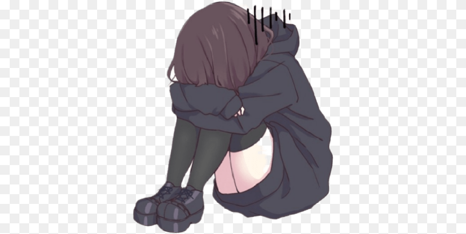 Anime Cute Sad Anime Girl Chibi, Kneeling, Person, Adult, Female Free Png Download