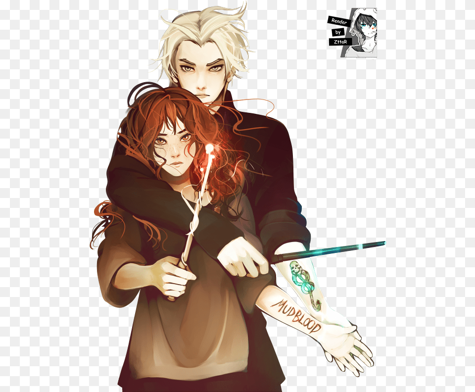 Anime Draco Malfoy And Hermione Granger Hd Draco Malfoy Hermione Anime, Adult, Publication, Person, Female Free Png