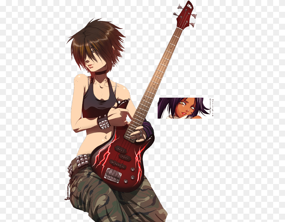 Anime Emo Girl Anime Rock Girl With Guitar, Musical Instrument, Person, Adult, Female Png