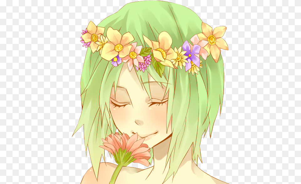 Anime Flower Crown Anime Girl With Flowers, Book, Comics, Publication, Adult Free Transparent Png
