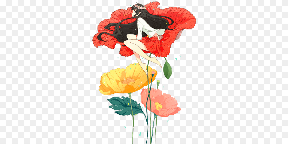 Anime Flowers, Flower, Plant, Poppy, Rose Free Transparent Png