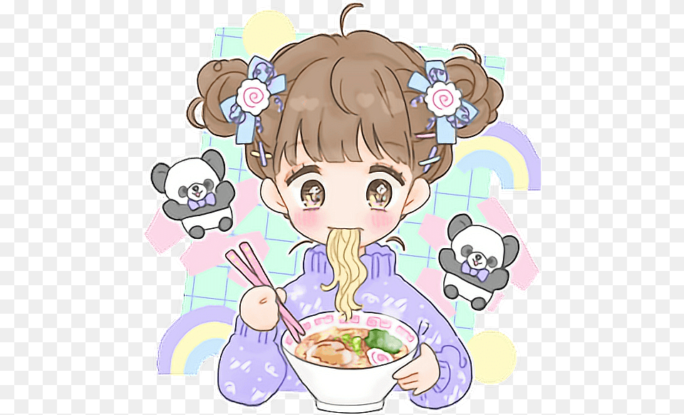 Anime Food Anime Girl Eating Ramen, Cutlery, Meal, Lunch, Baby Free Png
