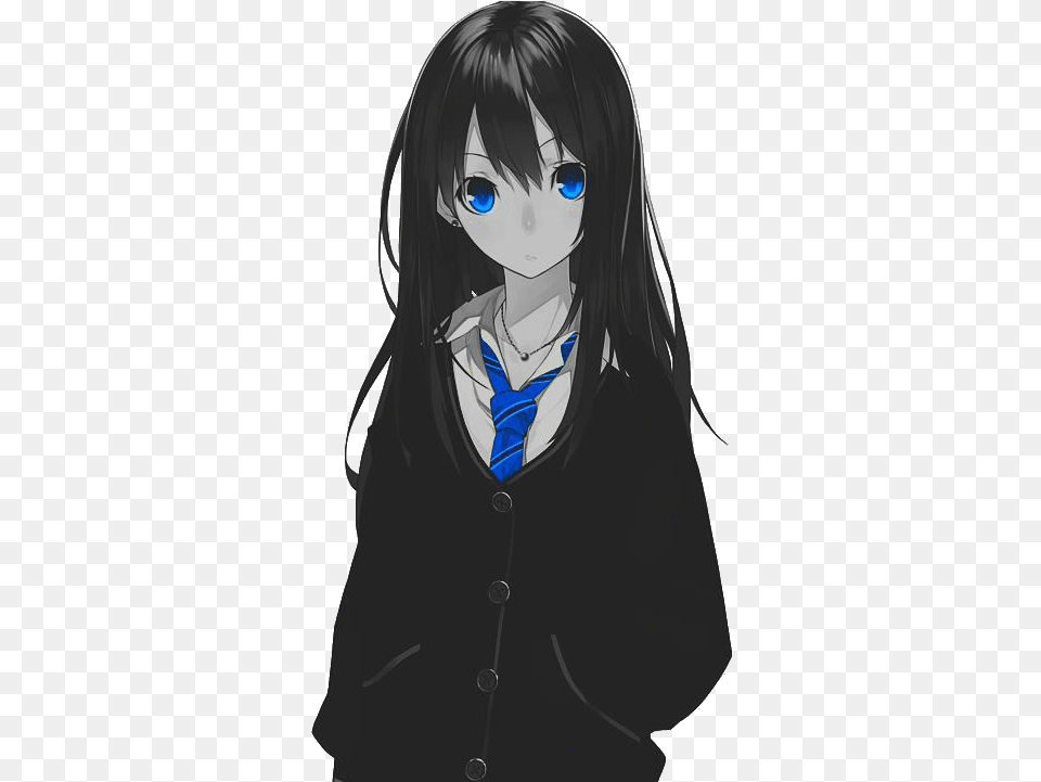 Anime Girl Animegirl Blue Black Sticker By Sbevex Black Suited Anime Girl, Publication, Book, Comics, Woman Png Image