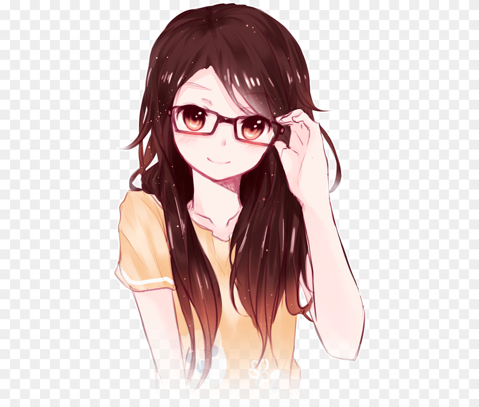 Anime Girl Brunette With Glasses, Book, Comics, Publication, Woman Free Transparent Png