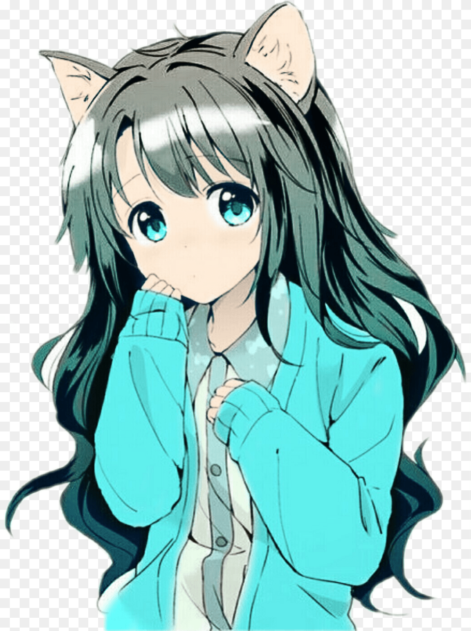 Anime Girl Cat Kawaii Image Shy Cute Anime Girl, Adult, Publication, Person, Female Free Png Download