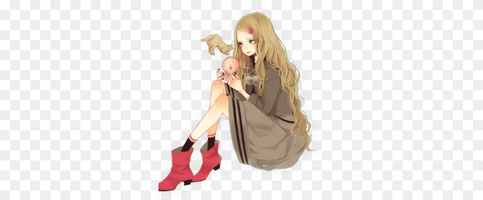 Anime Girl Cat Playing Sitting Dress Shoes Drawing Cute, Adult, Shoe, Person, Woman Free Transparent Png