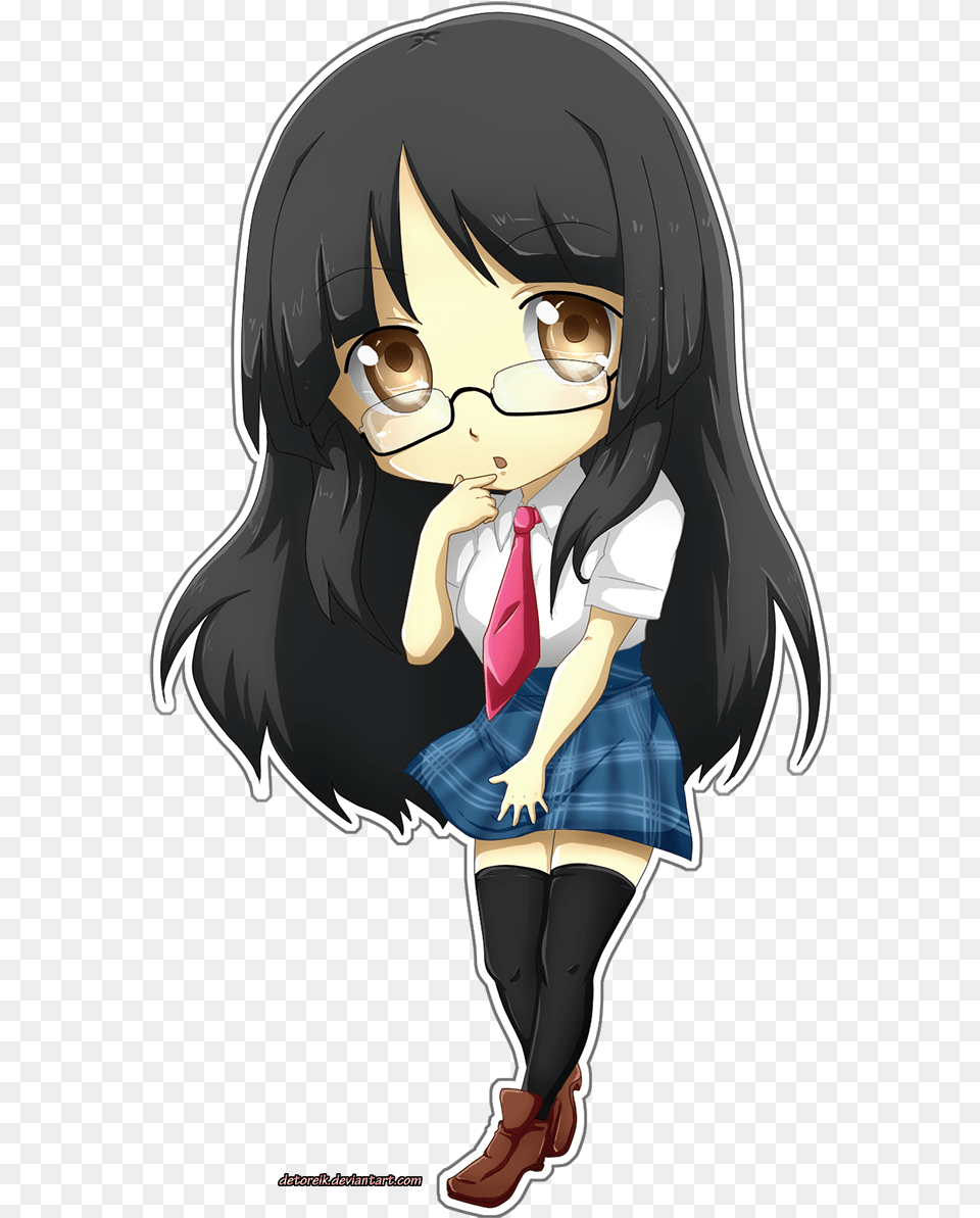 Anime Girl Chibi With Glasses, Book, Comics, Publication, Adult Free Png Download