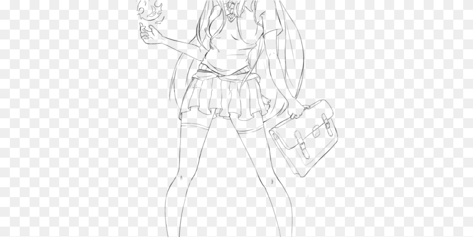 Anime Girl Clipart Lineart Line Art, Gray Png