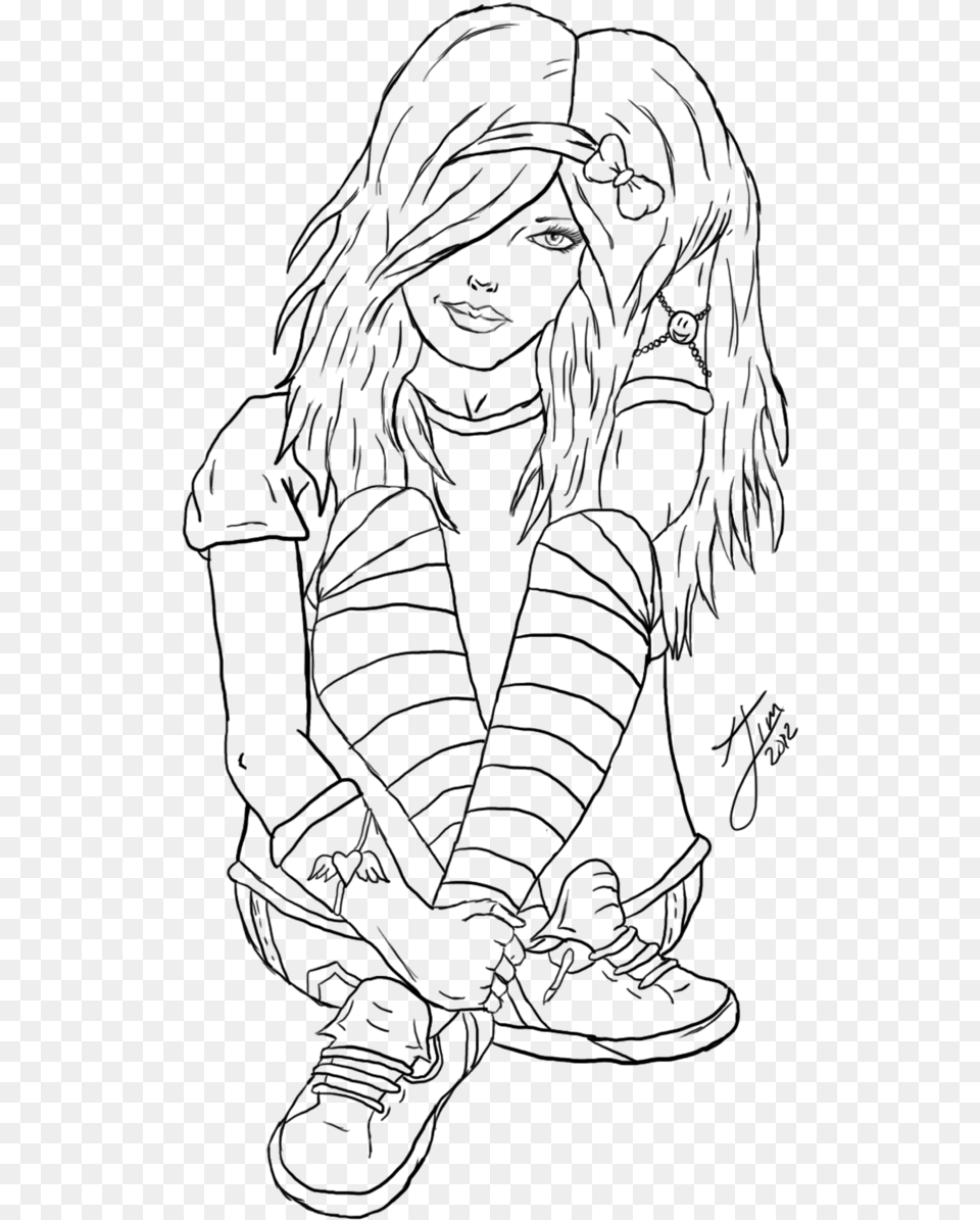 Anime Girl Coloring Pages Emo, Lighting, Gray Png Image