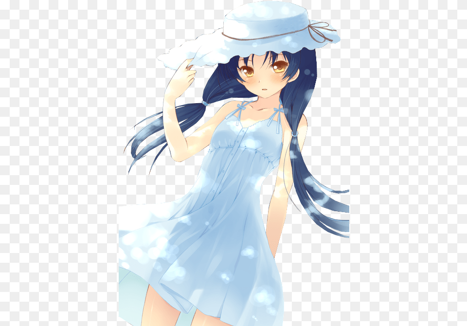 Anime Girl Eyes Blue Hair Yellow Eyes White Dress Anime Girl Dark Blue Hair Yellow Eyes, Book, Comics, Publication, Adult Free Transparent Png