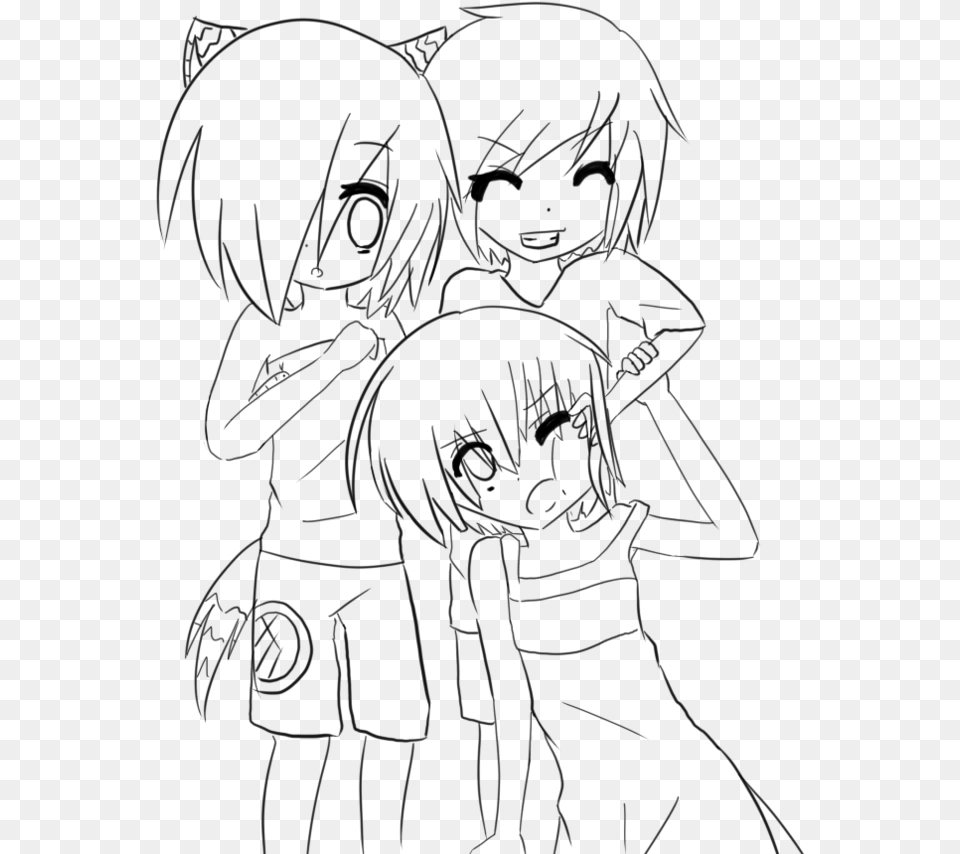 Anime Girl Friends Coloring Pages Anime Neko Colouring Pages, Gray Png Image