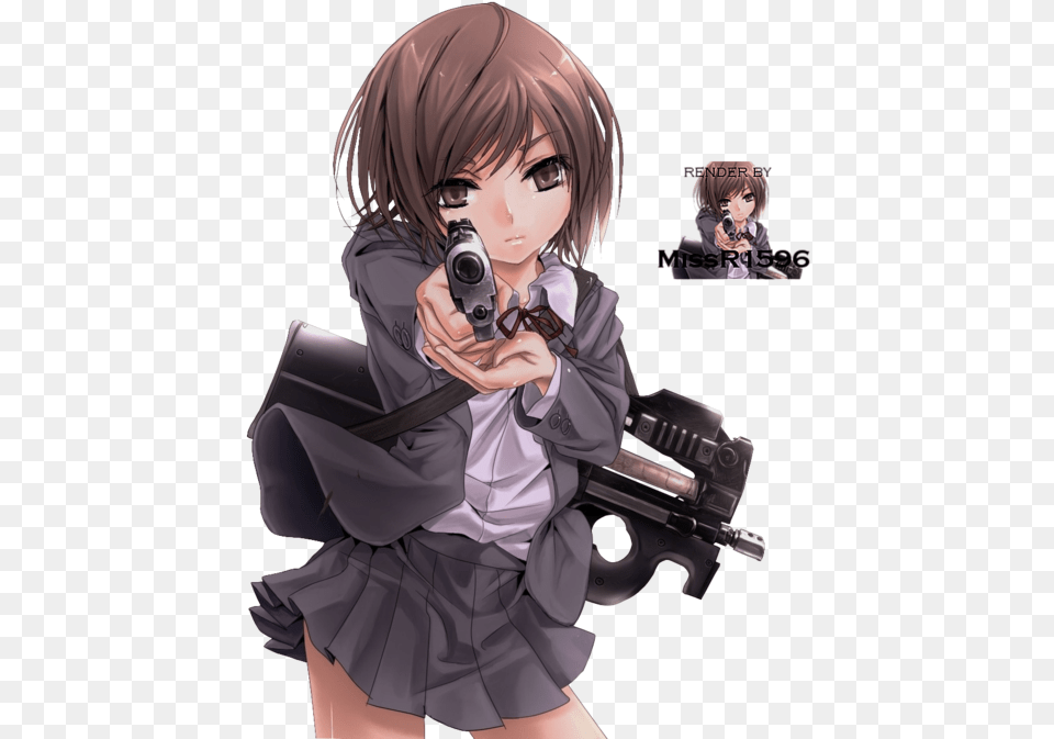 Anime Girl Holding Gun Image With Anime Girl With Pistol, Adult, Publication, Person, Woman Free Png Download