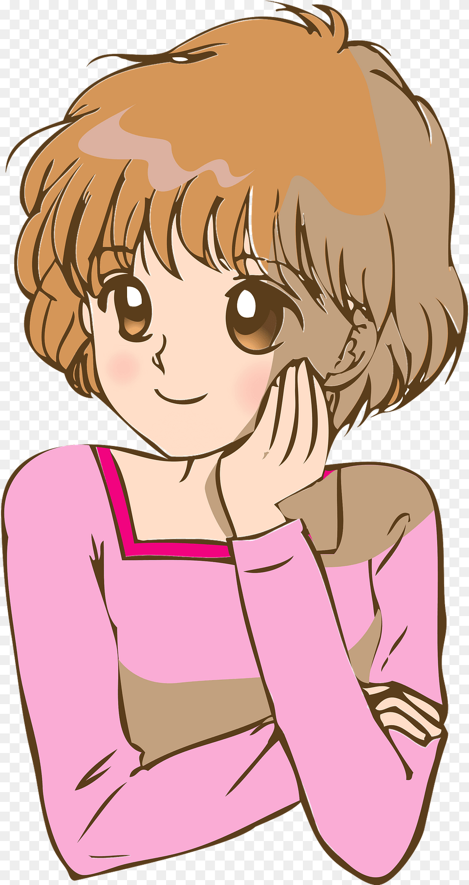 Anime Girl In A Pink Shirt Clipart Head, Book, Comics, Publication, Baby Free Png