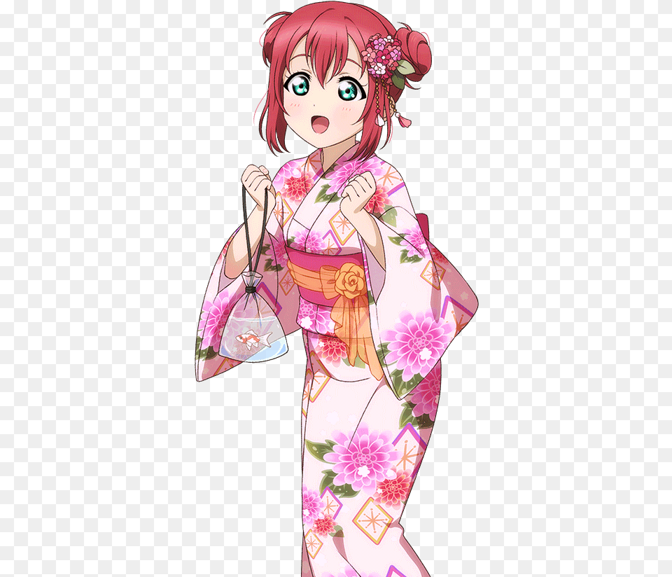 Anime Girl Kawaii Cute Kimono Yukata Japanese Love Live Buns, Formal Wear, Clothing, Dress, Fashion Png Image