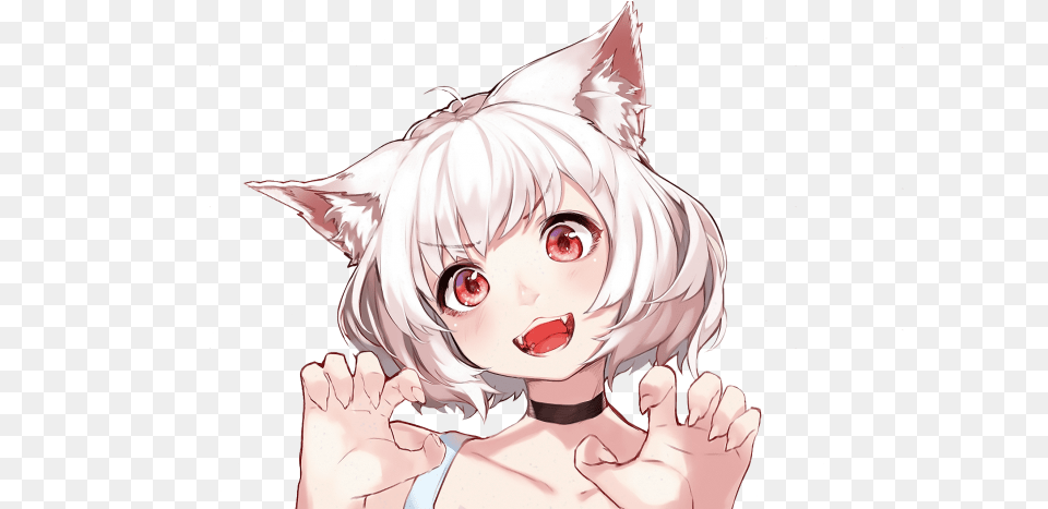 Anime Girl Neko Cat Cute Sticker Cat Girls With Fangs, Book, Comics, Publication, Baby Free Png Download