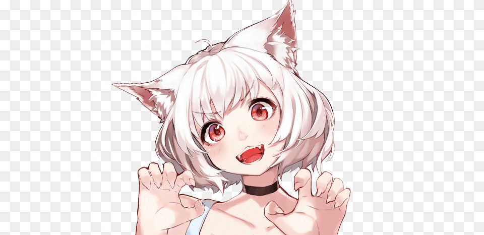 Anime Girl Nekocat Cute Anime Girl White Hair Red Eyes, Baby, Book, Comics, Person Png Image